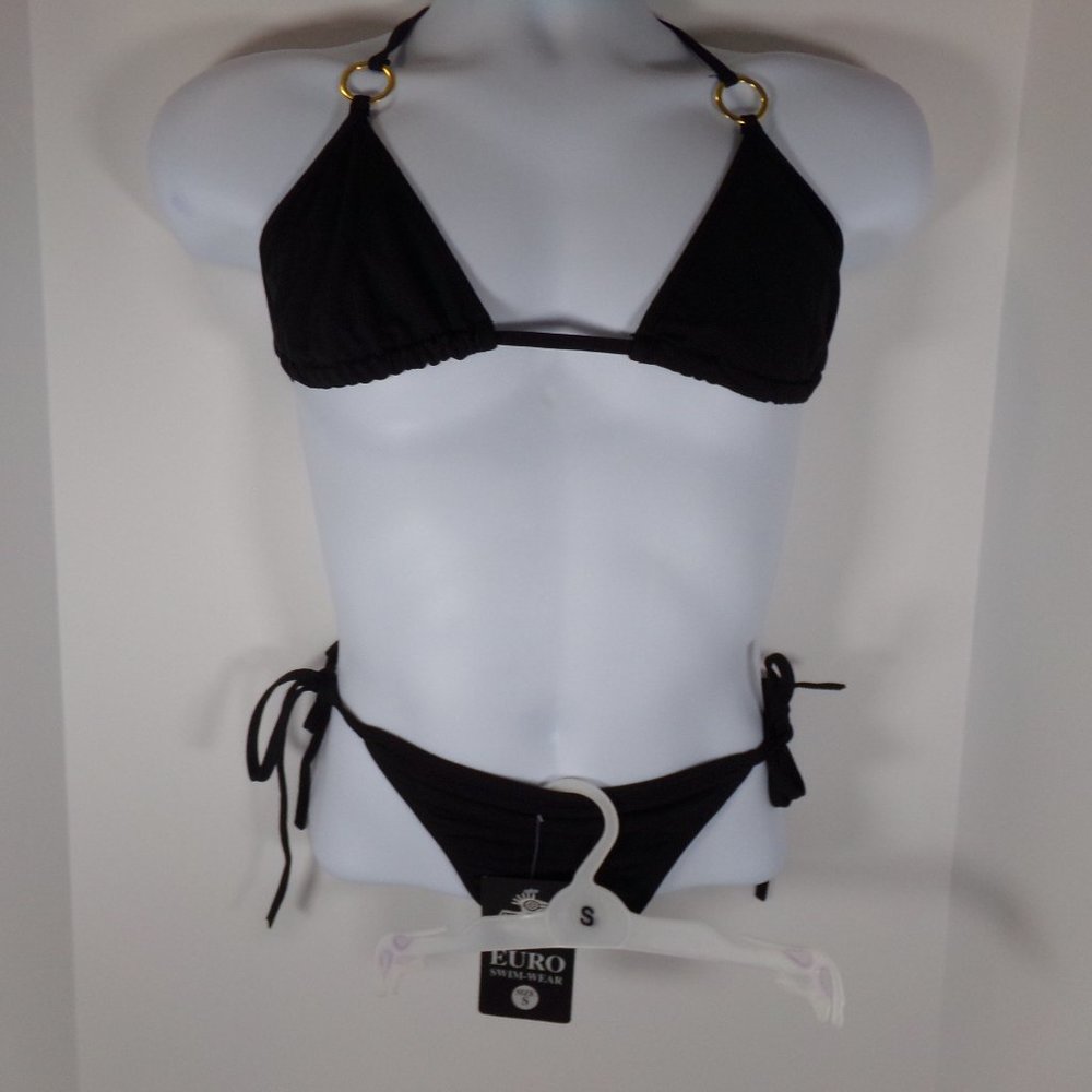 NWT Euro Swim-Wear Black String Bikini Size Small